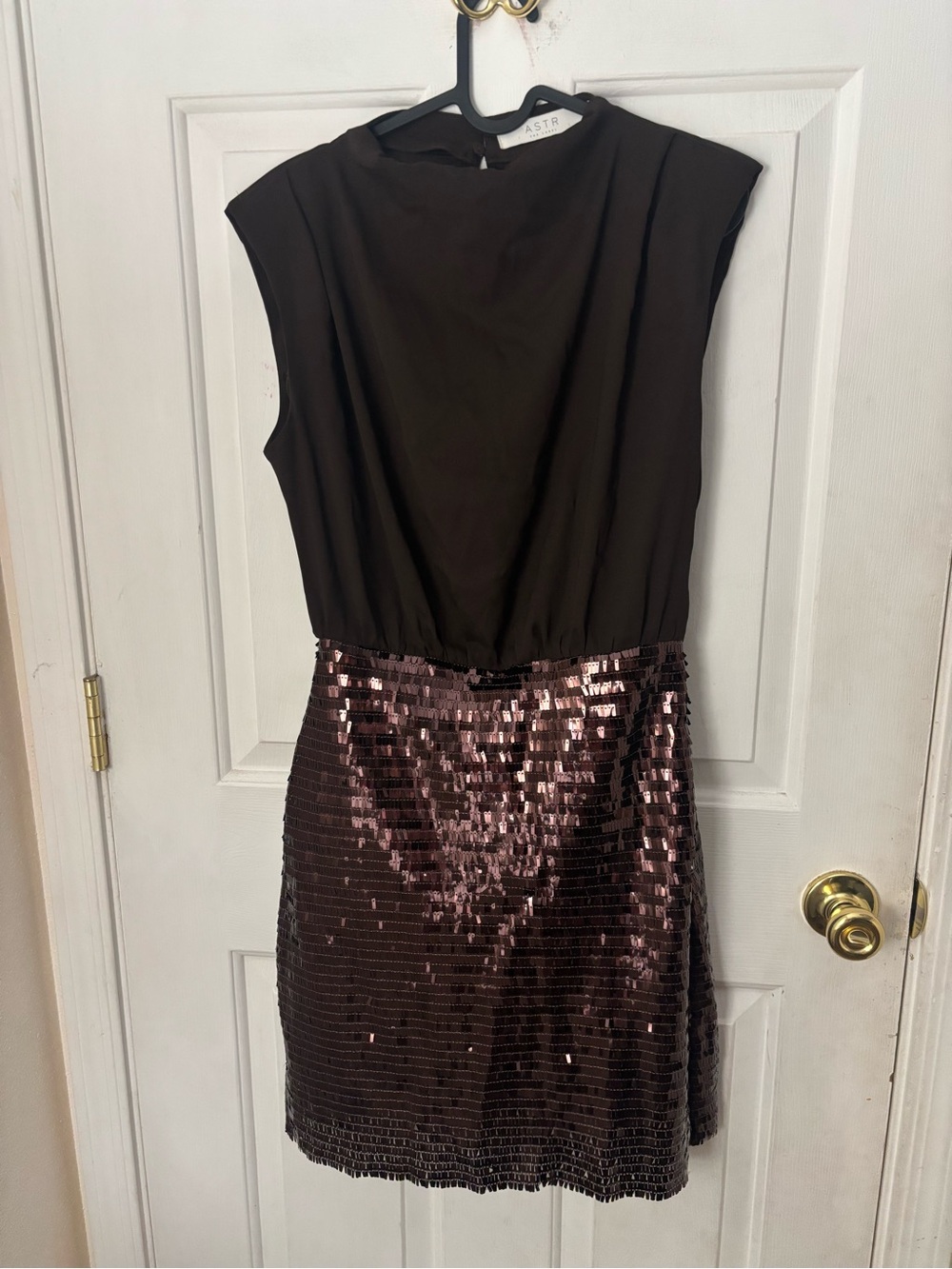 Astr Chocolate Brown Sequin Mini Dress